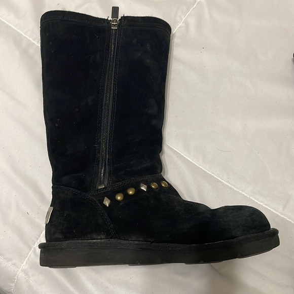 Ugg Avondale Black Suede Boots Diamond Gold and Silver Metal Studs inside zip - Picture 5 of 16